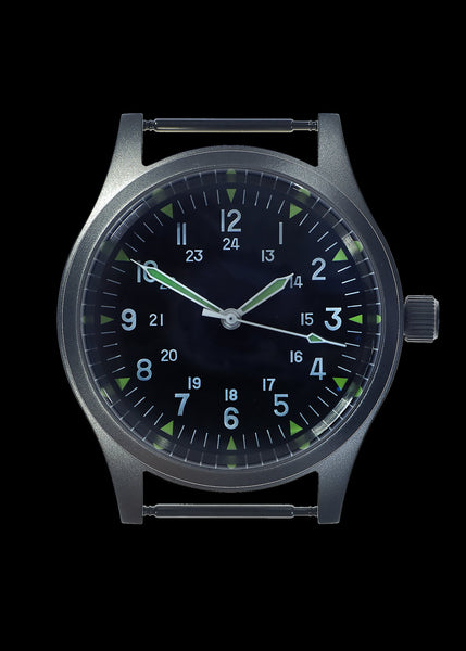 GG-W-113 U.S. 1960s Pattern Automatic Military Watch – 100m Water Resistant, Sapphire Box Crystal, Retro Stainless Steel "Bonklip" Bracelet + Additional Webbing Strap