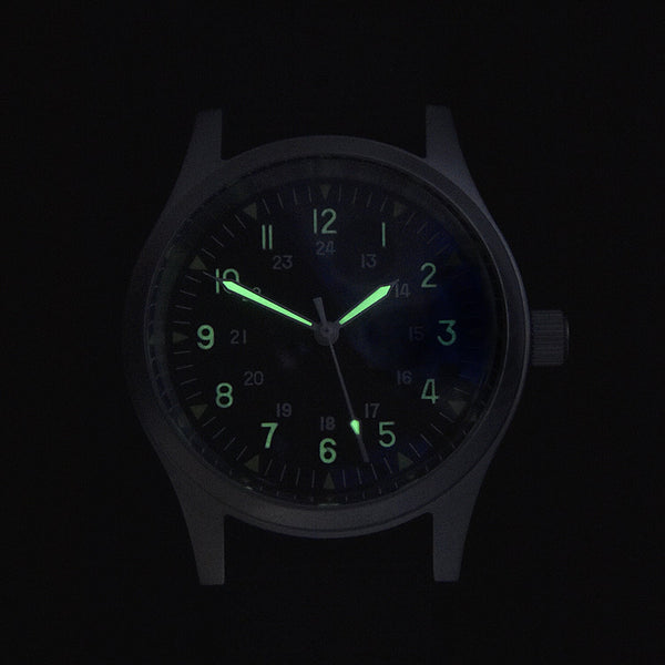GG-W-113 U.S. 1960s Pattern Automatic Military Watch – 100m Water Resistant, Sapphire Box Crystal, Retro Stainless Steel "Bonklip" Bracelet + Additional Webbing Strap