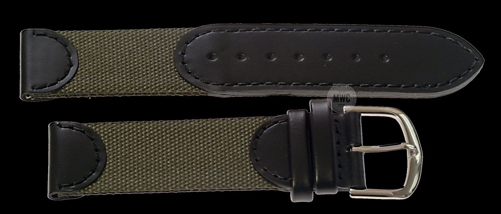 MWC 18mm Retro Leder und Stoff Kombination Uhrenarmband