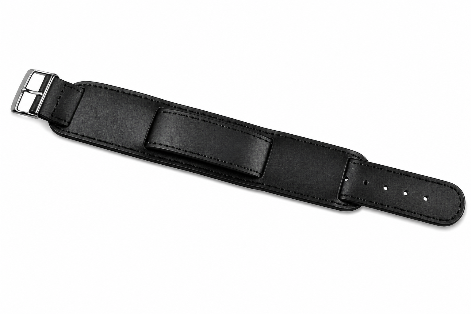 Schwarzes 1950er Muster 18mm Leder-Militär-Uhrenarmband mit Chromschnallen