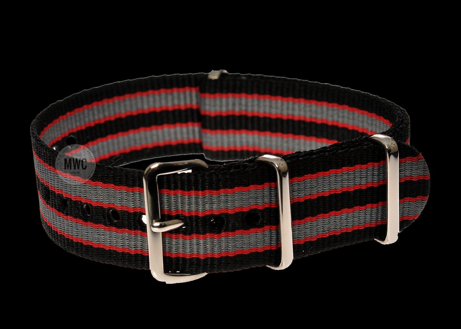 20mm Schwarzes, Rotes und Graues NATO Militär-Uhrenarmband