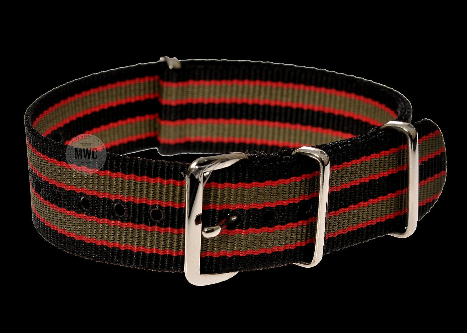 18mm Schwarzes, rotes und olivgrünes NATO Militär-Uhrenarmband
