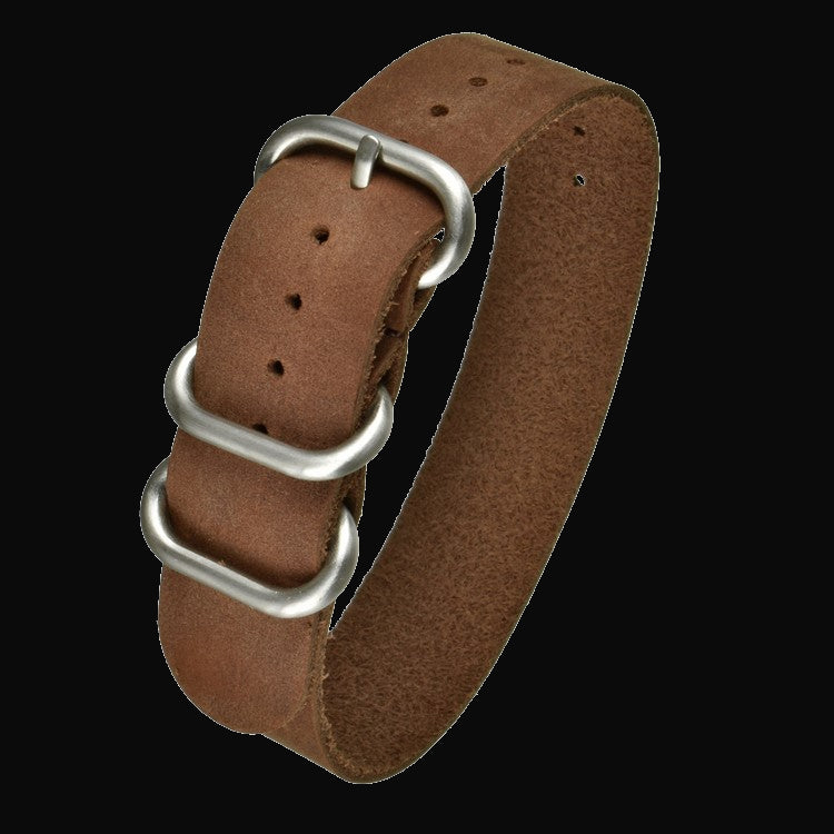 Correa de reloj militar Zulu de cuero de becerro marrón de 22 mm