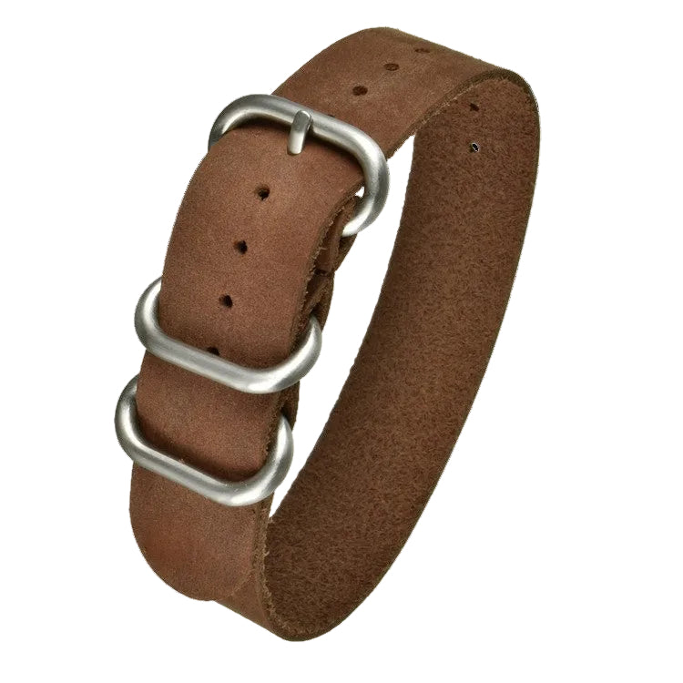 Correa de reloj militar Zulu de cuero de becerro marrón de 20 mm