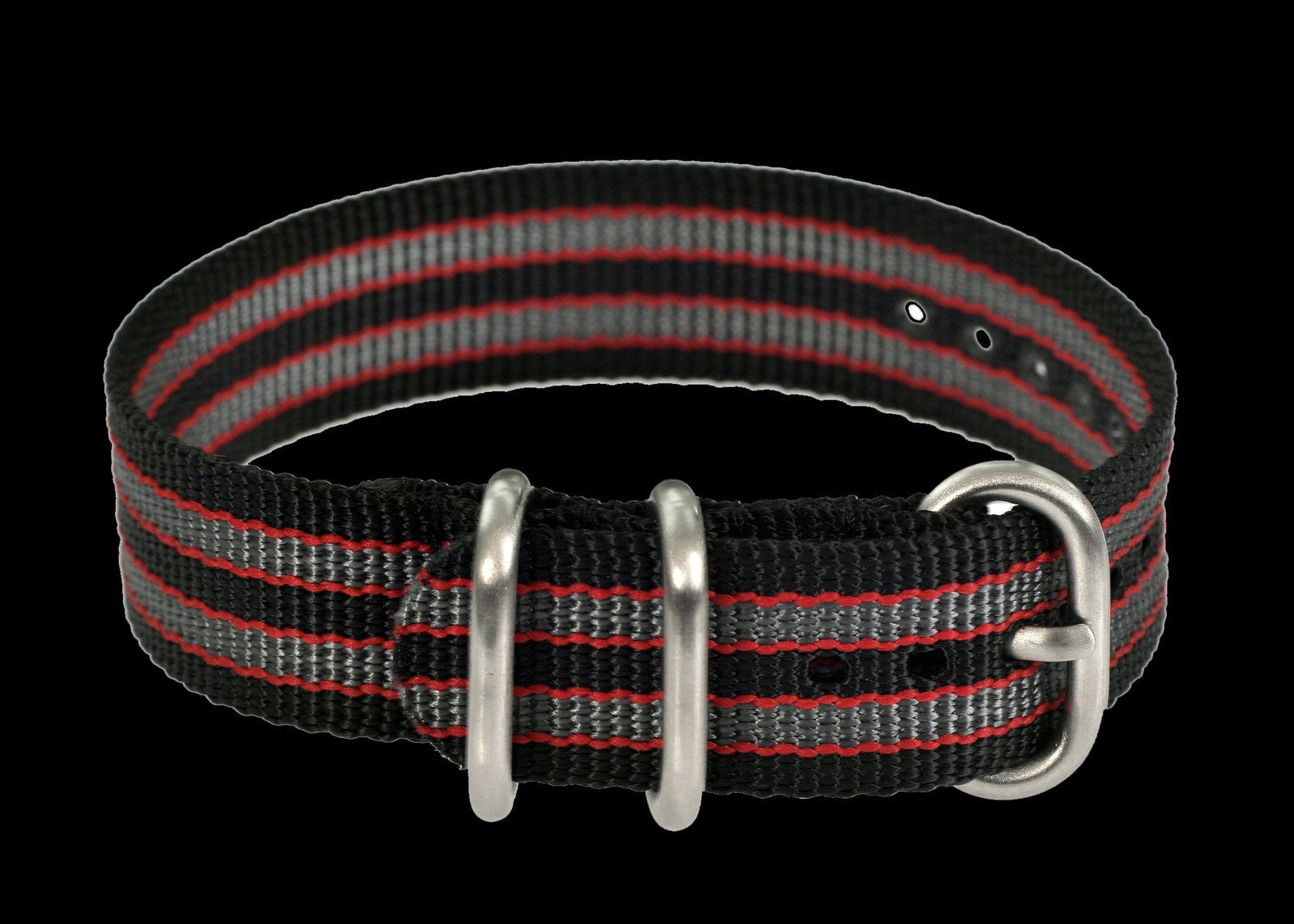 18mm Schwarzes, rotes und graues Zulu Militär-Uhrenarmband aus ballistic Nylon