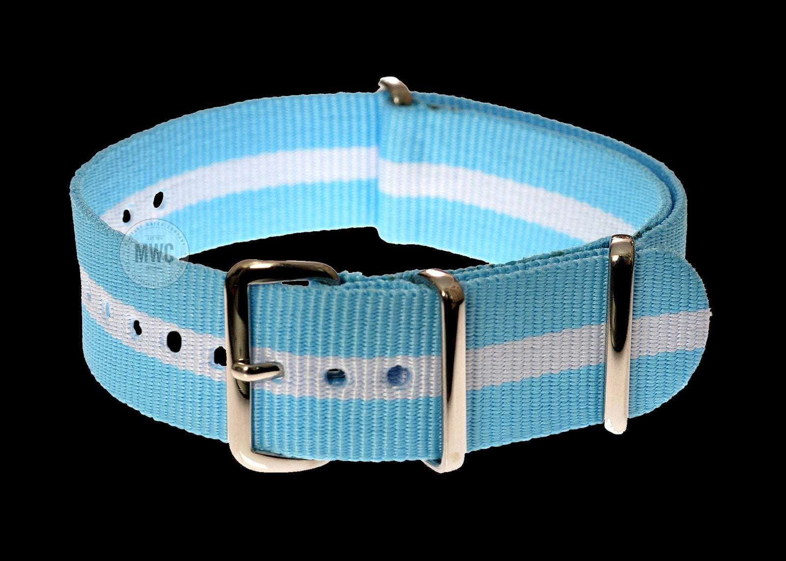 20mm Blaues und Weißes NATO Militär-Uhrenarmband / Argentinien, Bayern, Israelische Farben