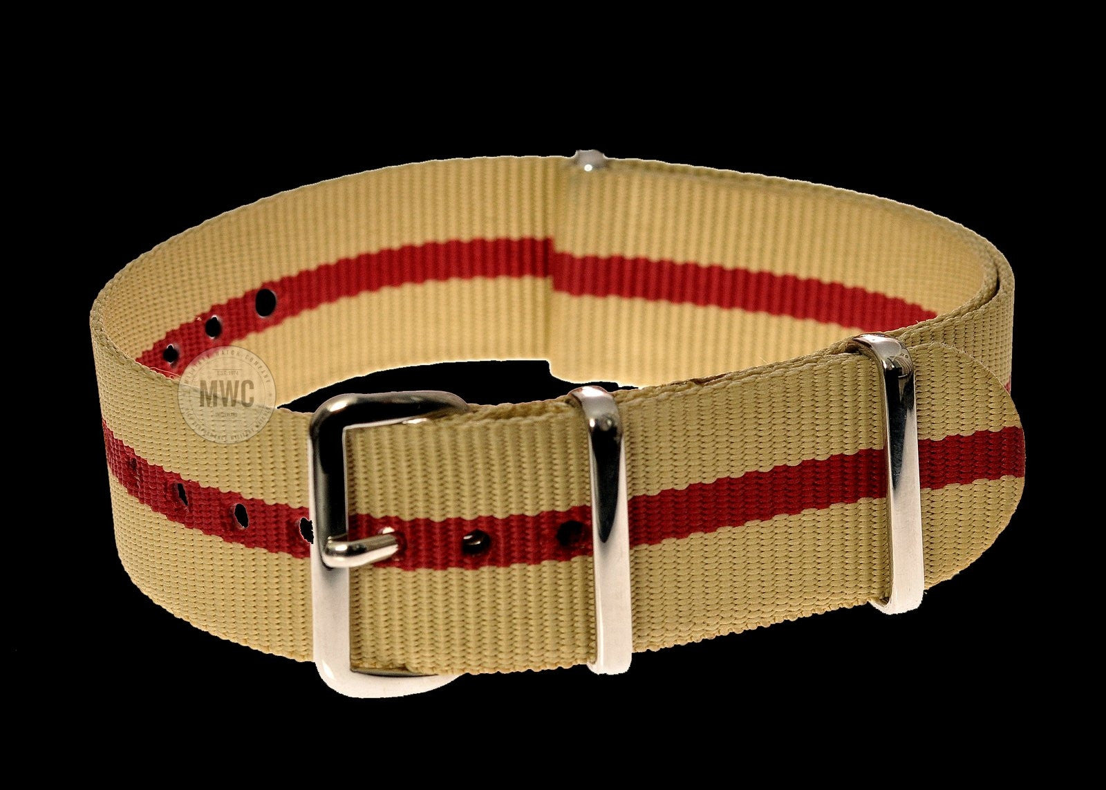 Bracelet de montre militaire NATO sable et rouge 20mm