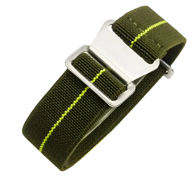 Correa elástica de la Marina Francesa y Fuerzas Especiales de 22mm en verde con una franja amarilla