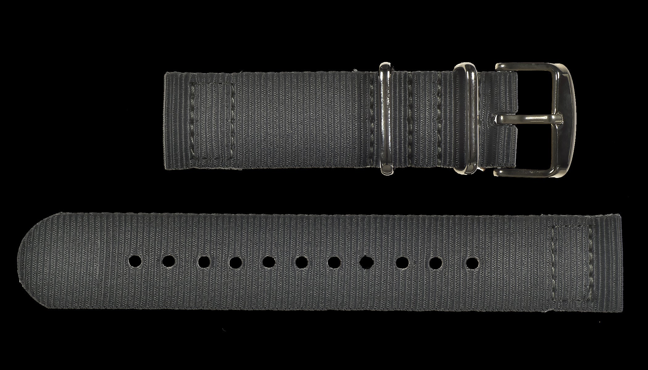 2-teiliges 20mm graues NATO Militär-Uhrenarmband aus ballistischem Nylon mit Edelstahl-Verschlüssen