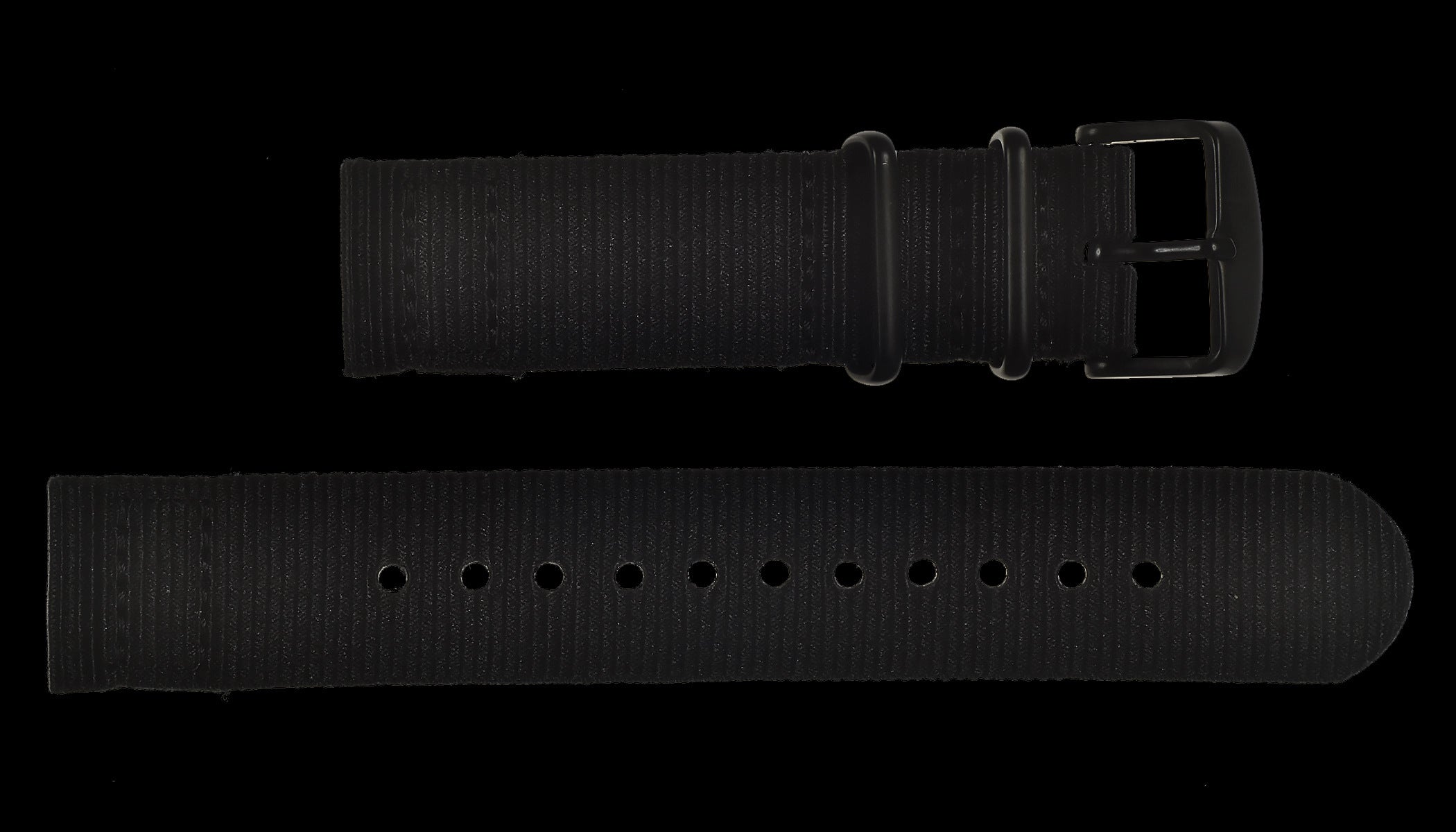 2-teiliges 18mm schwarzes NATO Militär-Uhrenarmband aus ballistischem Nylon mit schwarzen PVD-Verschlüssen