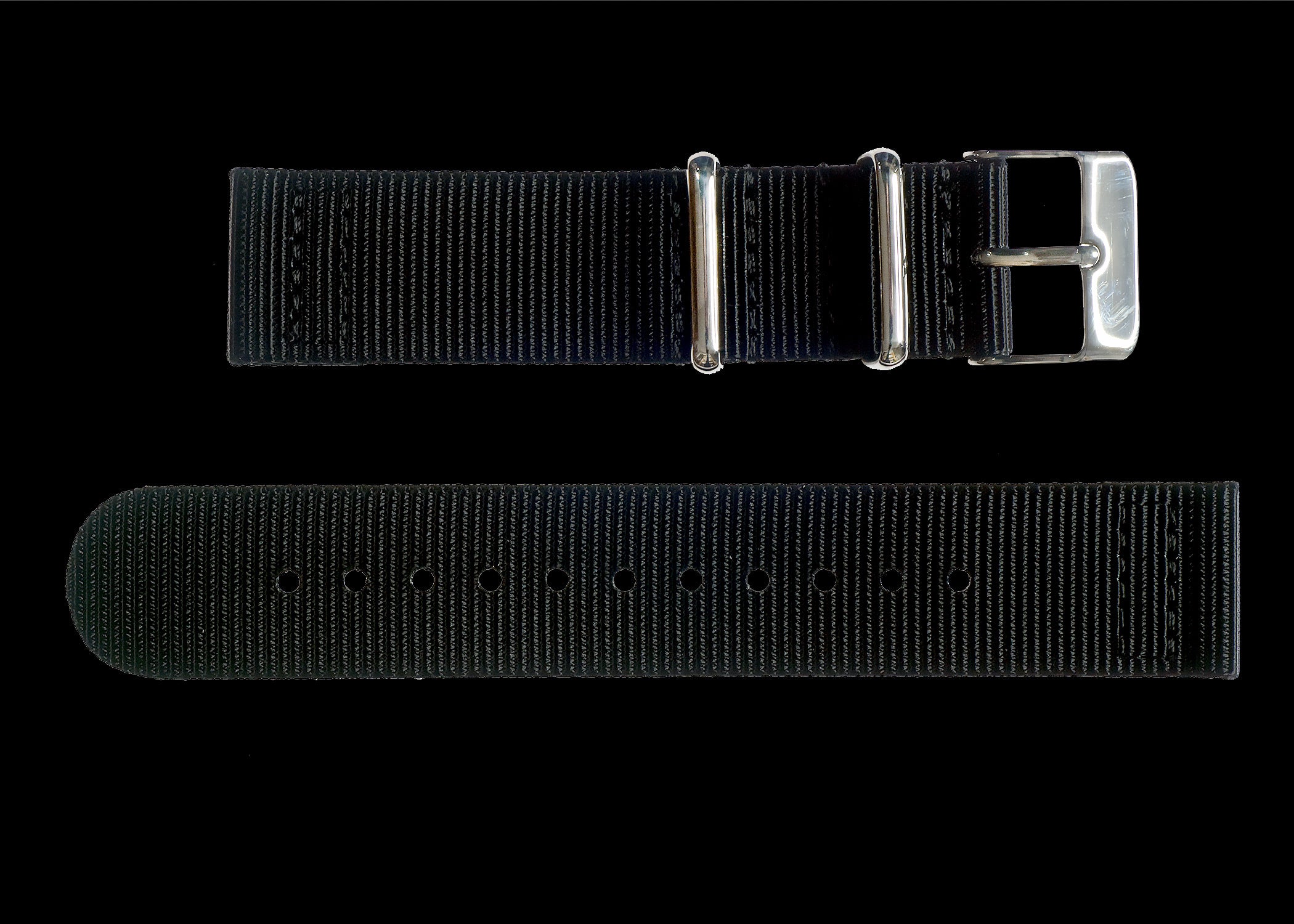 Correa de reloj militar NATO negra de 22 mm en dos piezas, de nailon balístico con cierres de acero inoxidable