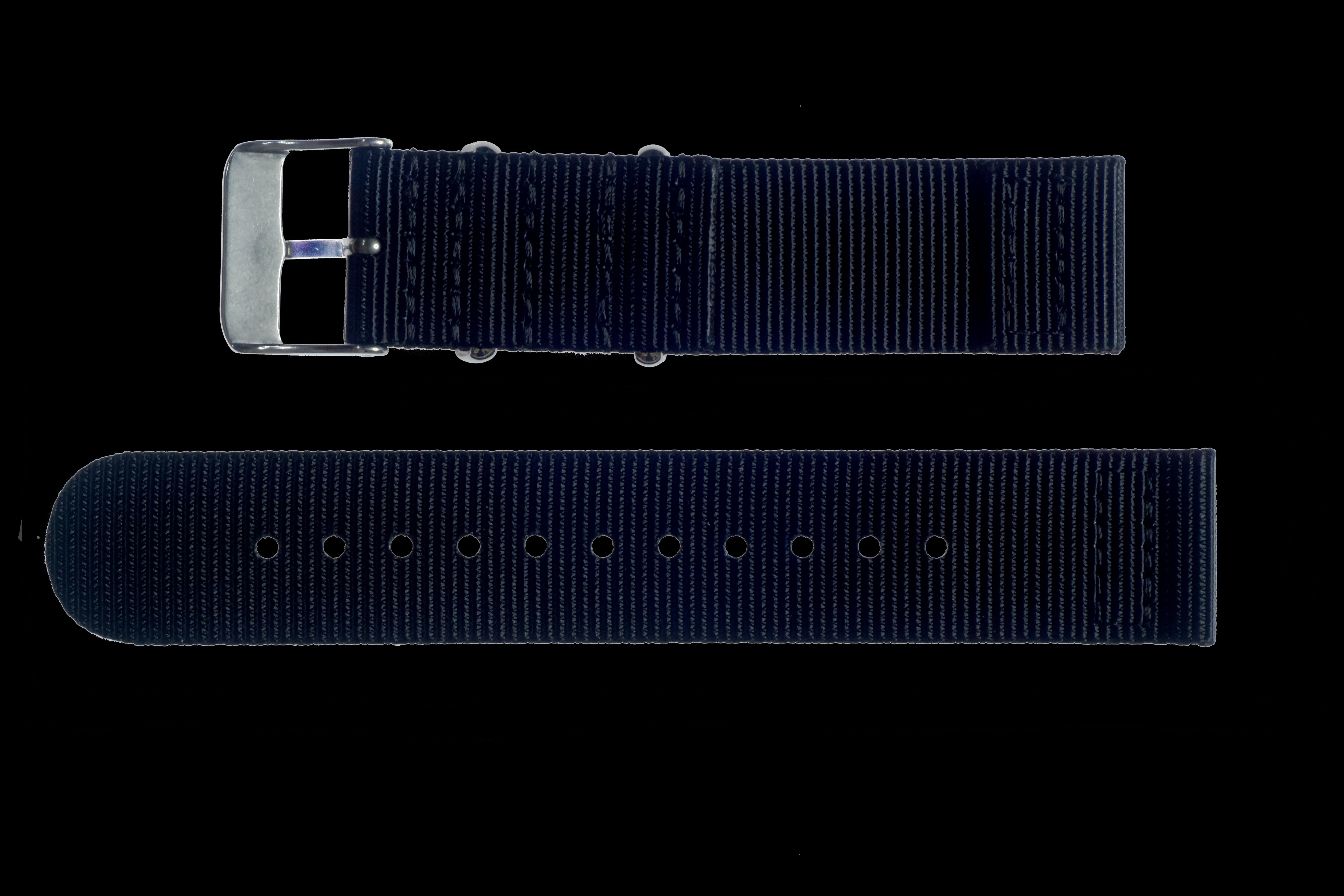 2-teiliges 20mm schwarzes NATO Militär-Uhrenarmband aus ballistischem Nylon mit Edelstahl-Verschlüssen
