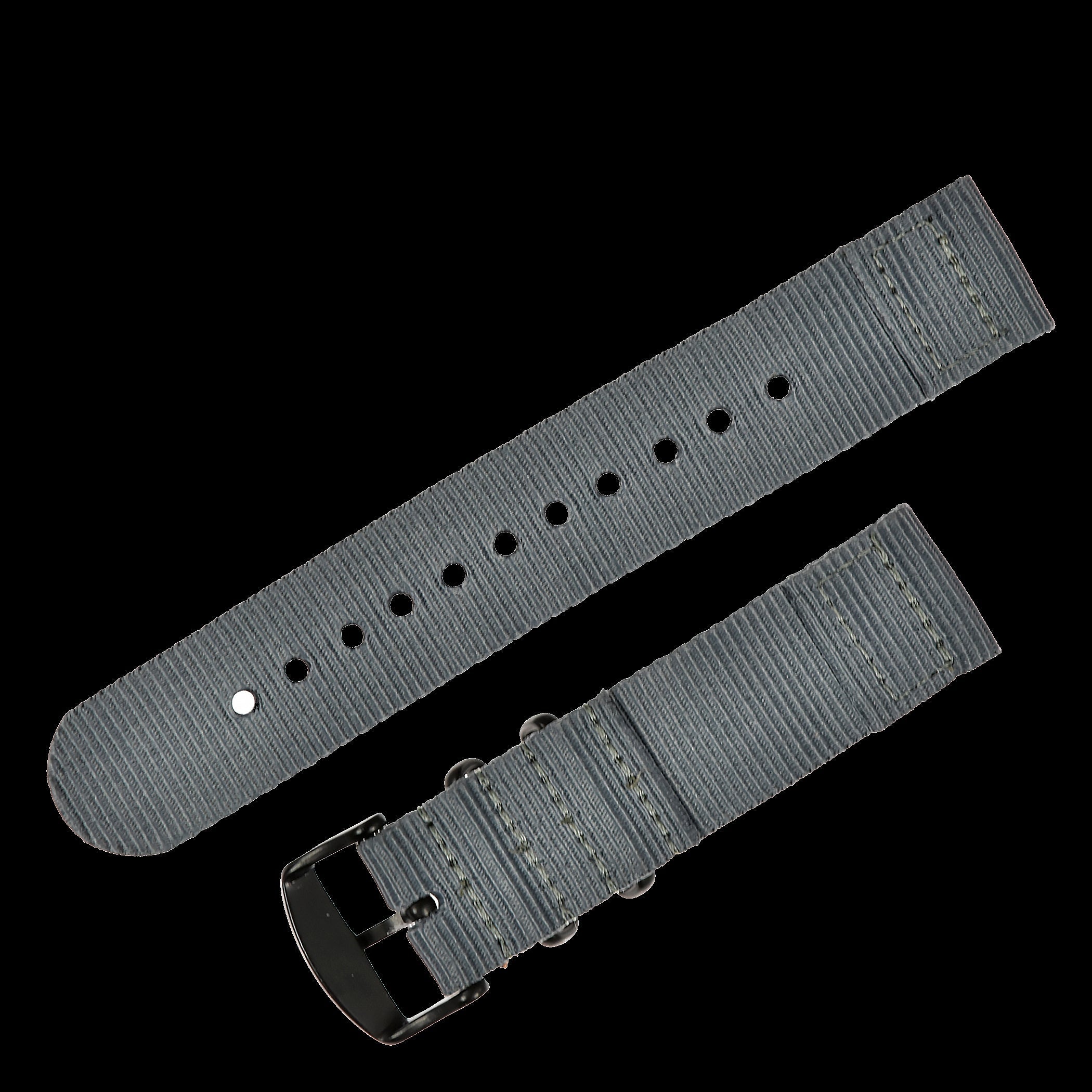 2-teiliges 22mm Graues NATO Militär-Uhrenarmband aus ballistischem Nylon mit schwarzen PVD-Stahl-Verschlüssen