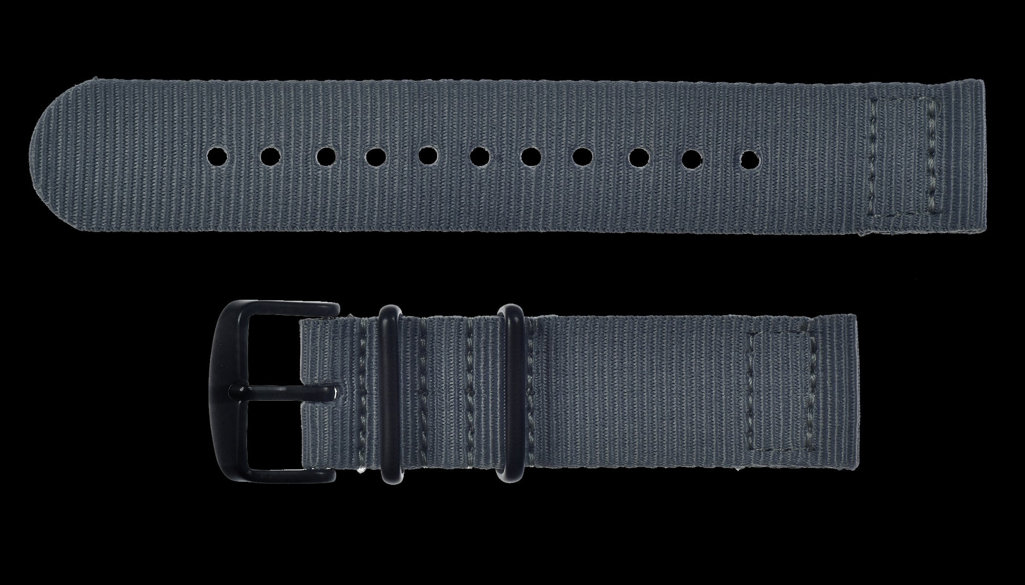 2-teiliges 20mm graues NATO-Militär-Uhrenarmband aus ballistischem Nylon mit schwarzen PVD-Stahlverschlüssen