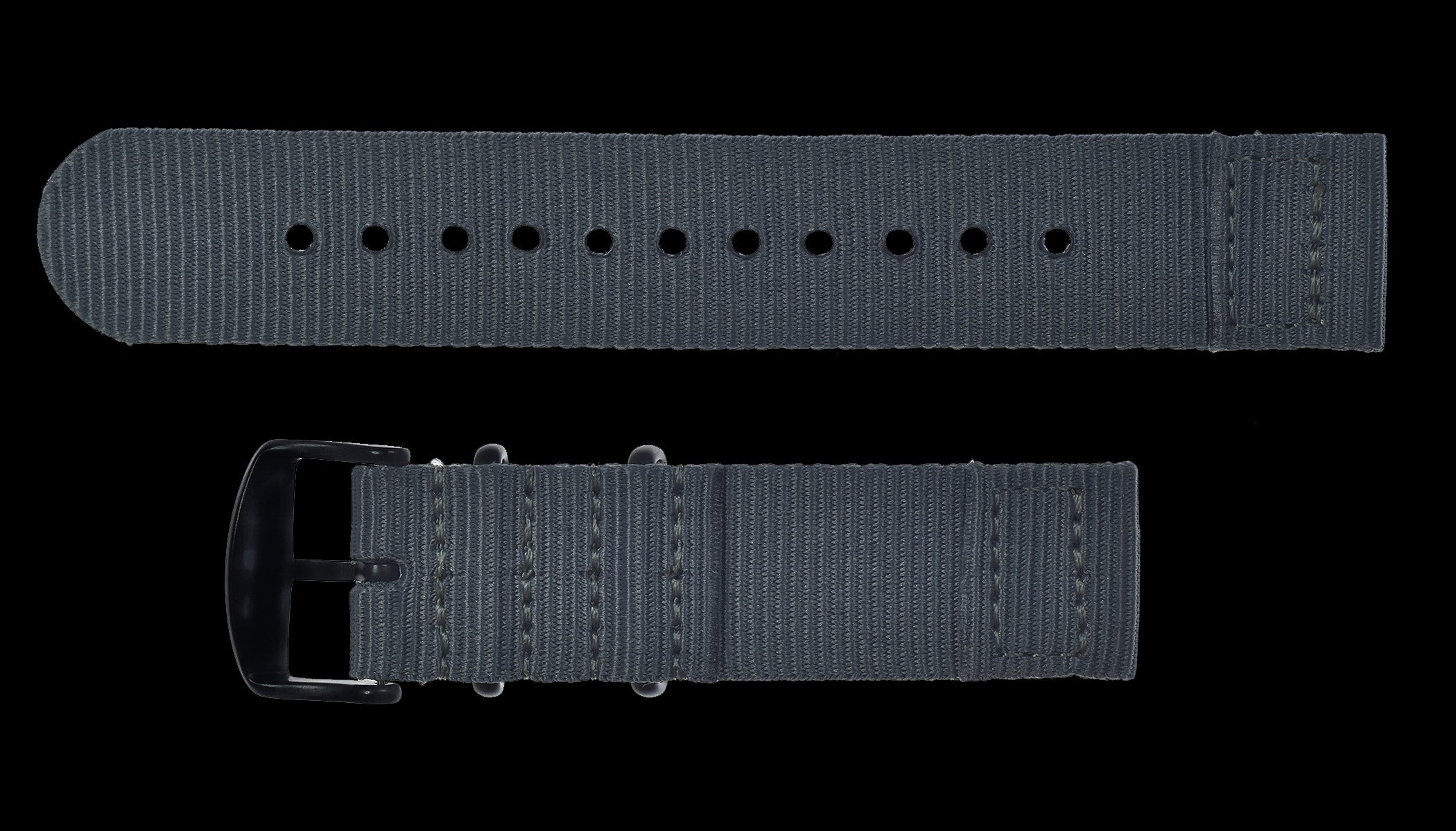 Correa de reloj militar NATO gris de 20 mm de 2 piezas en nailon balístico con cierres de acero PVD negro