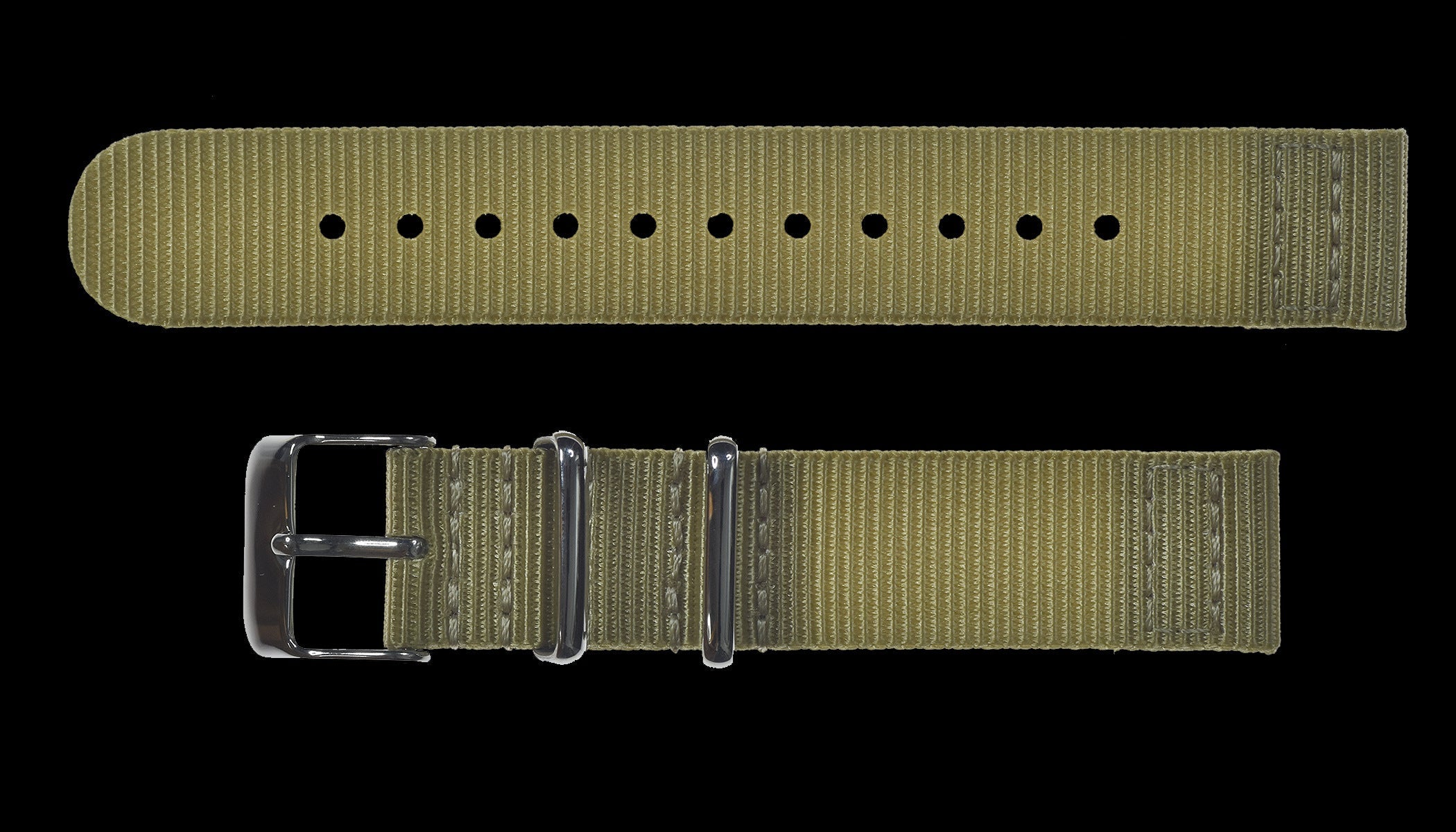 2-teiliges 20mm khakifarbenes NATO-Militär-Uhrenarmband aus ballistischem Nylon mit Edelstahlverschlüssen