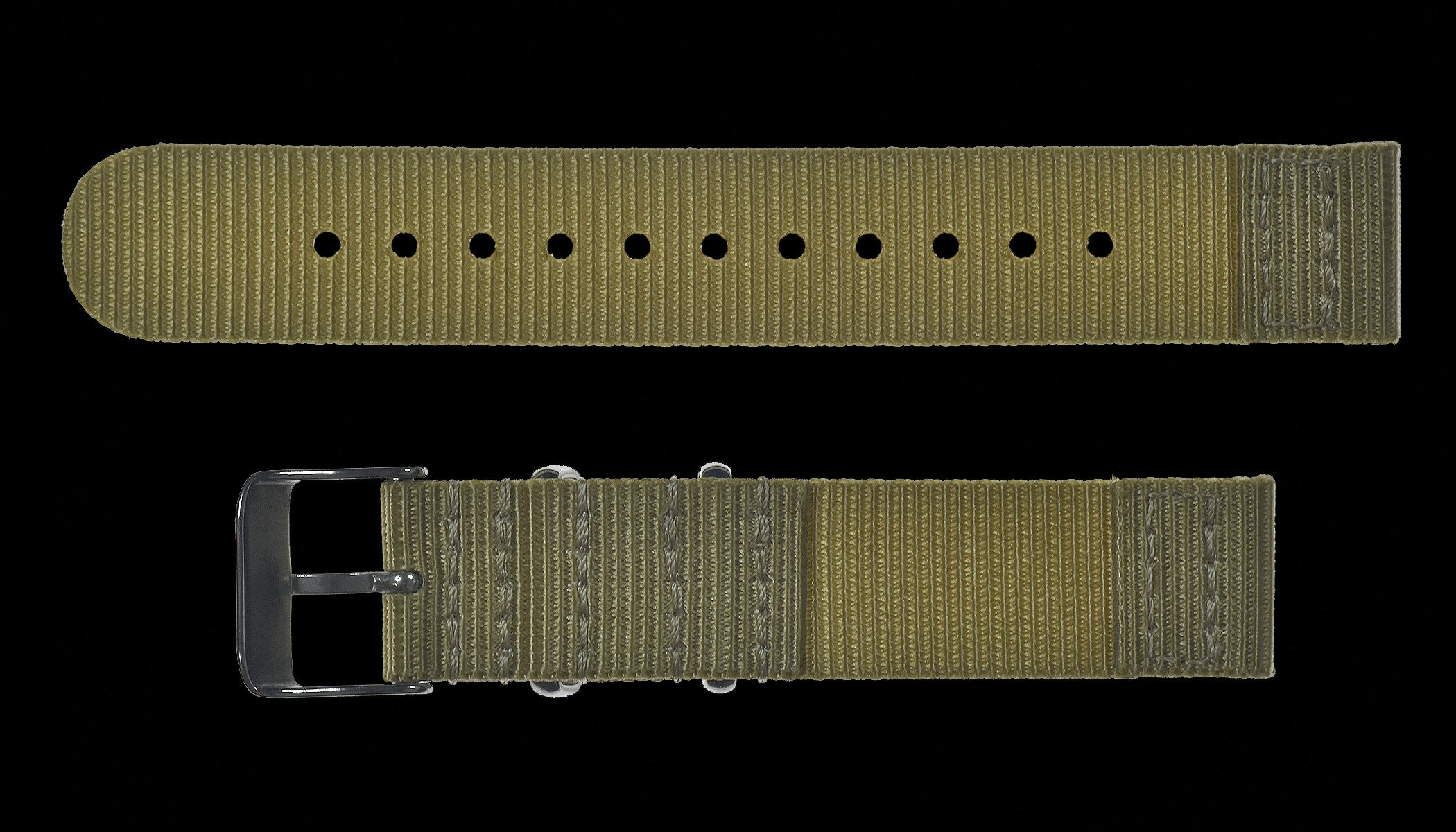 2-teiliges 20mm khakifarbenes NATO-Militär-Uhrenarmband aus ballistischem Nylon mit Edelstahlverschlüssen