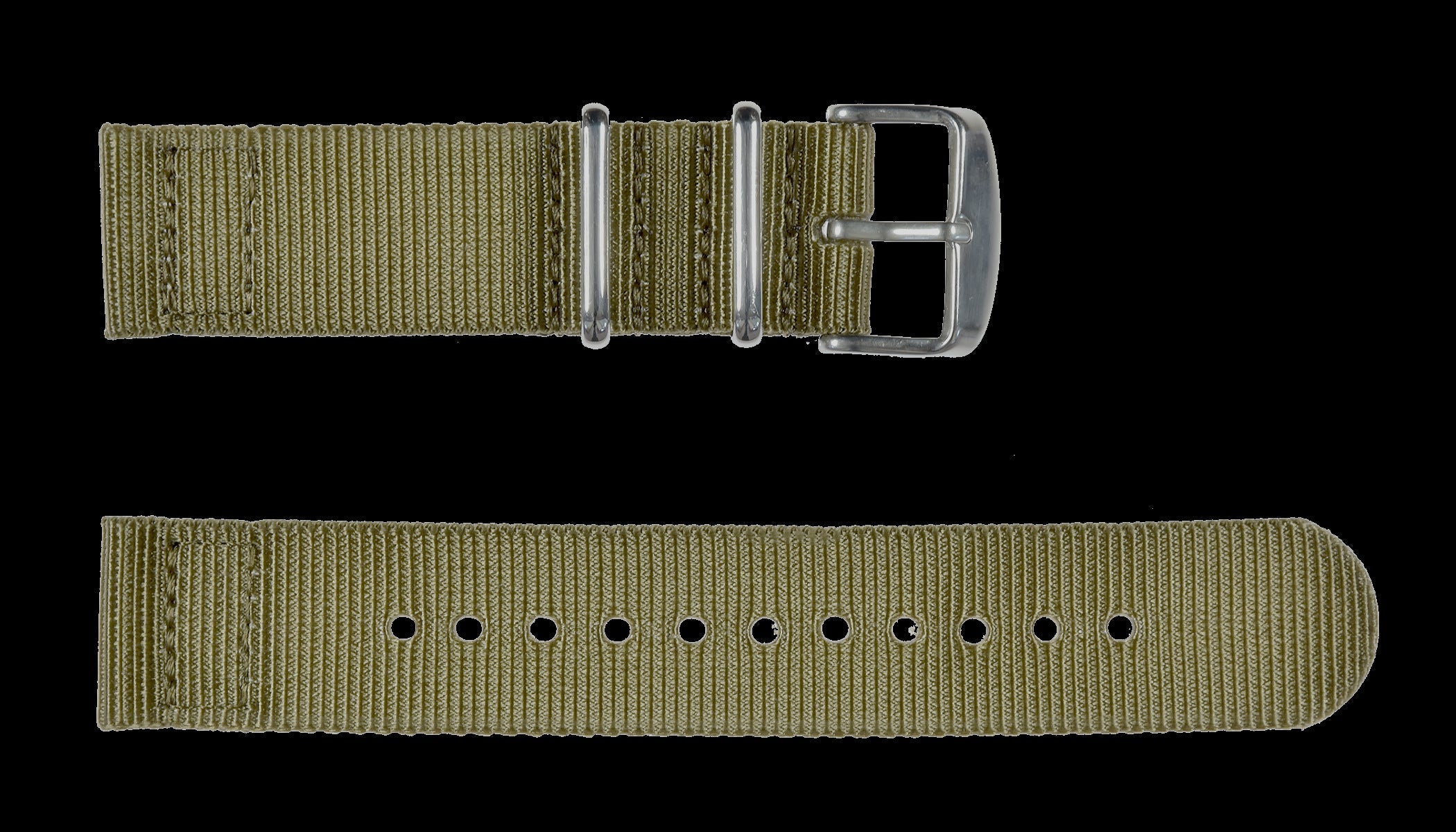 Correa de reloj militar NATO caqui de 22 mm de 2 piezas en nailon balístico con cierres de acero inoxidable