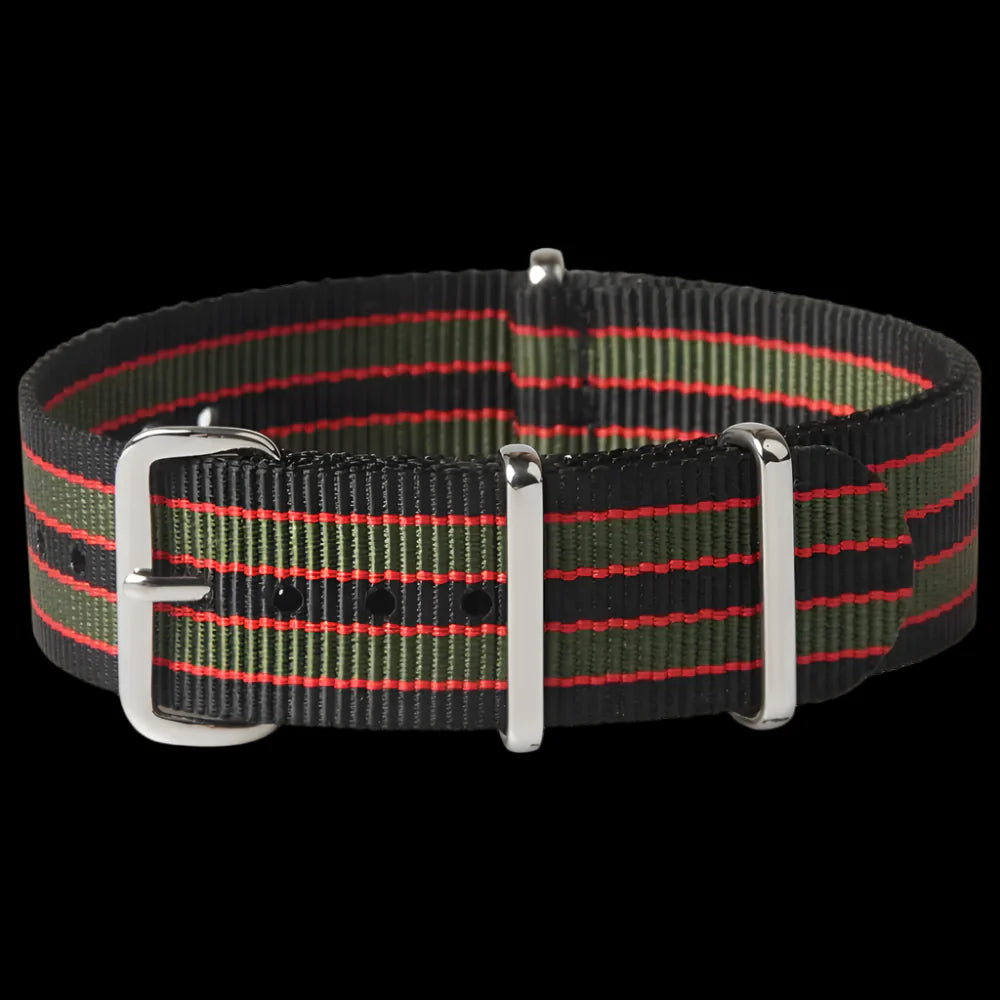 Correa militar NATO negra, roja y verde oliva de 22mm
