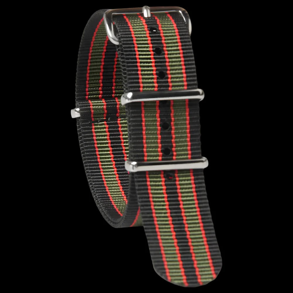 22mm ブラック、レッド、オリーブグリーン NATO ミリタリーウォッチストラップ