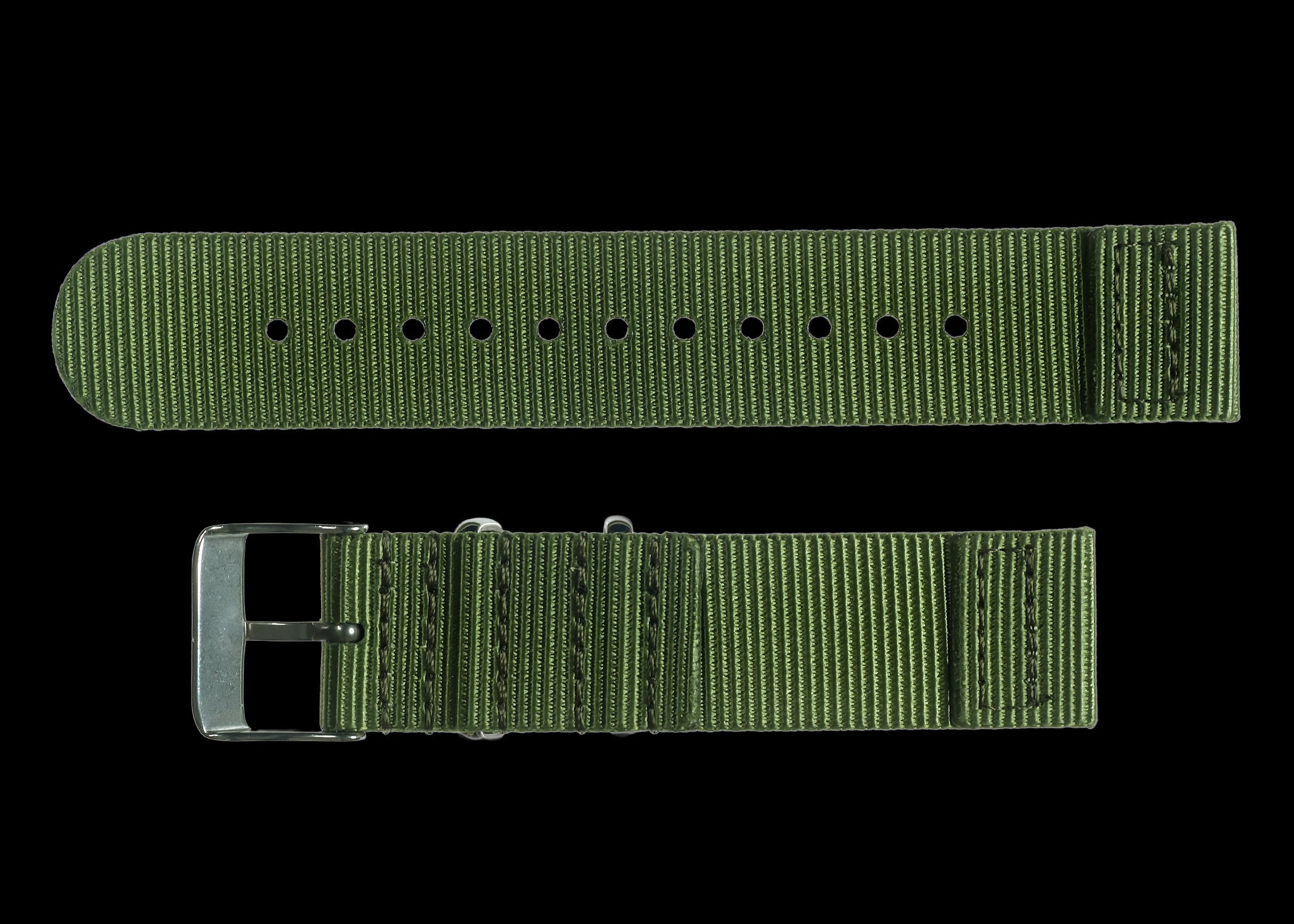 2-teiliges 22mm Olivgrünes NATO Militär-Uhrenarmband aus ballistischem Nylon mit Edelstahl-Verschlüssen