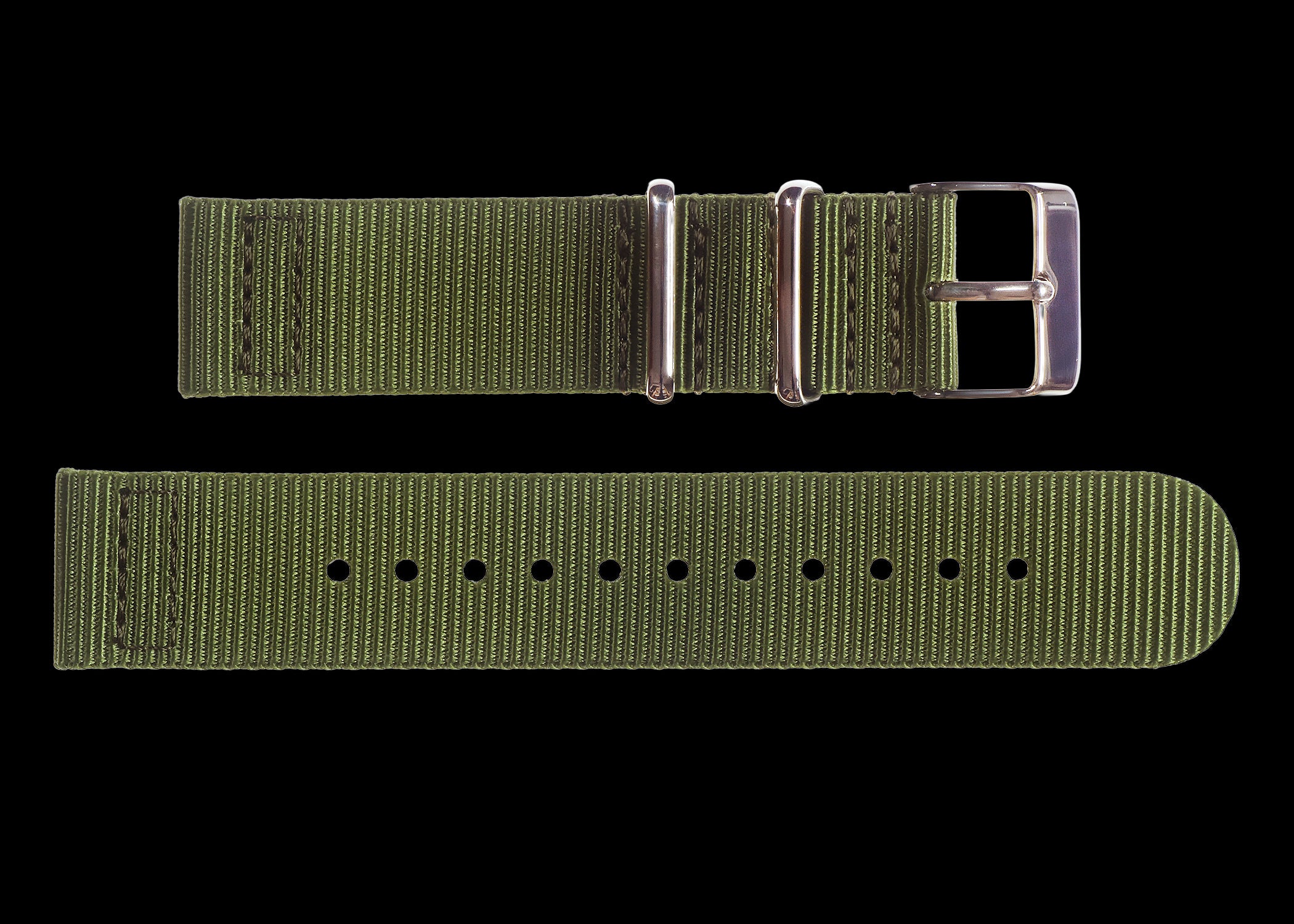 Correa de reloj militar NATO oliva de 22 mm en dos piezas, de nailon balístico con cierres de acero inoxidable