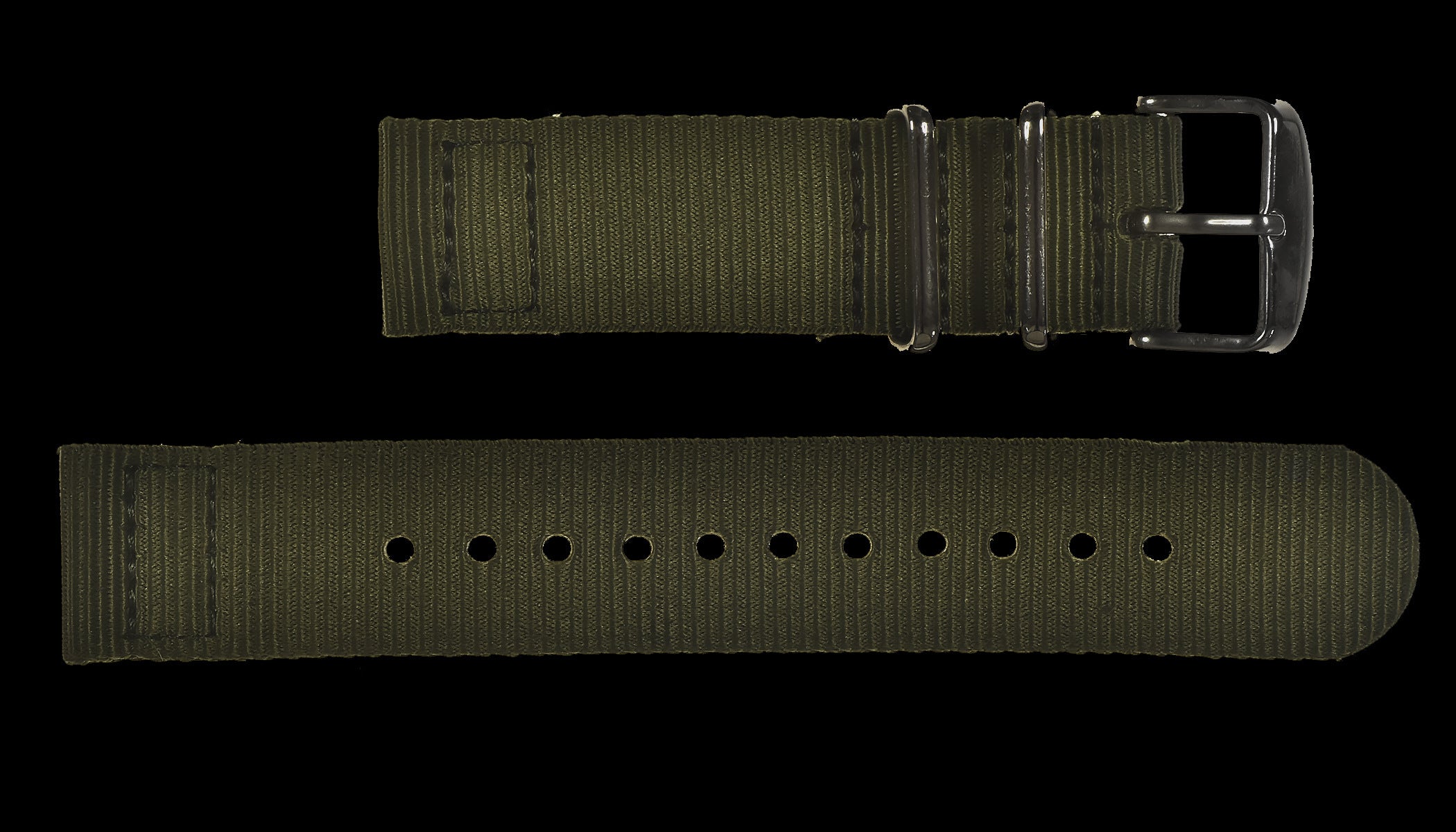 2-teiliges 16mm olivgrünes NATO Militär-Uhrenarmband aus ballistischem Nylon mit Edelstahl-Verschlüssen