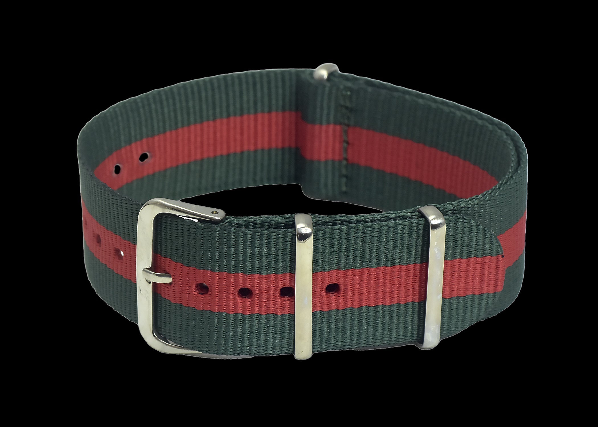 20mm グリーン＆レッド NATO ミリタリーウォッチストラップ