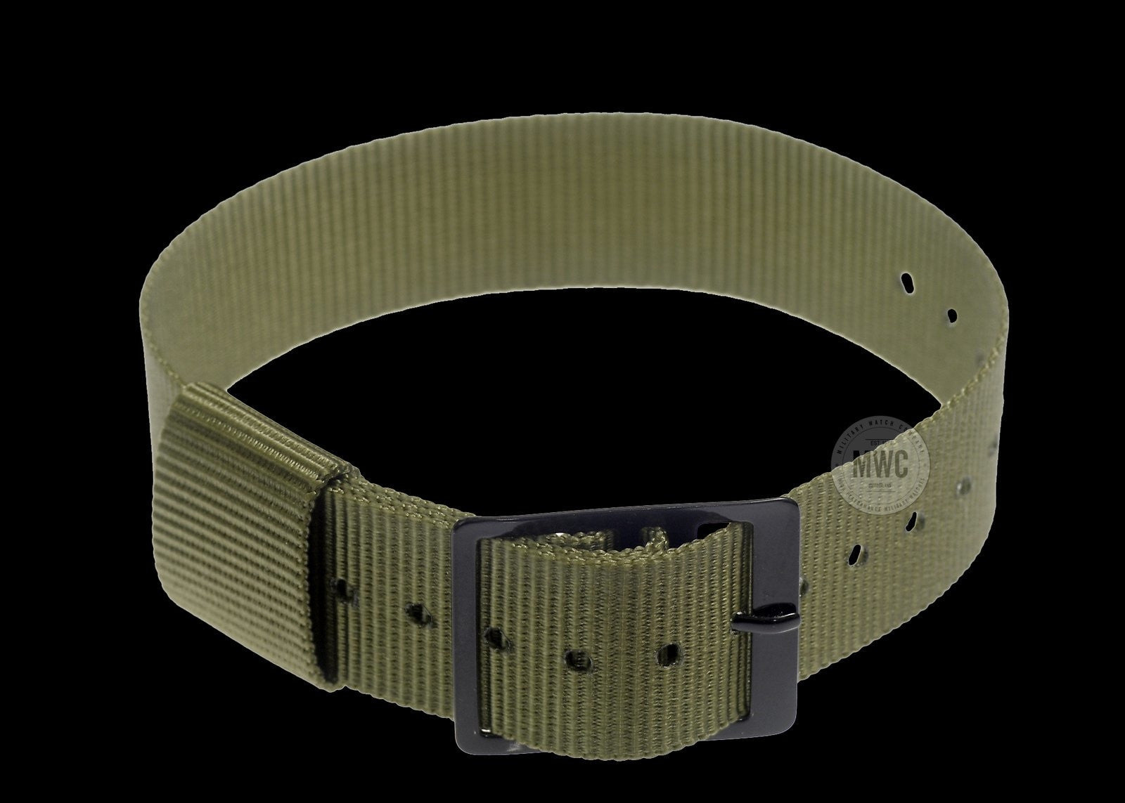 Leichtes 18mm olivgrünes US-Muster Militär-Uhrenarmband mit schwarzen Schnallen