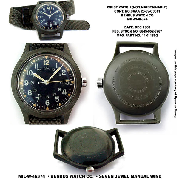 18mm 1980s U.S Pattern Black Military Watch Strap with PVD Steel Fasteners