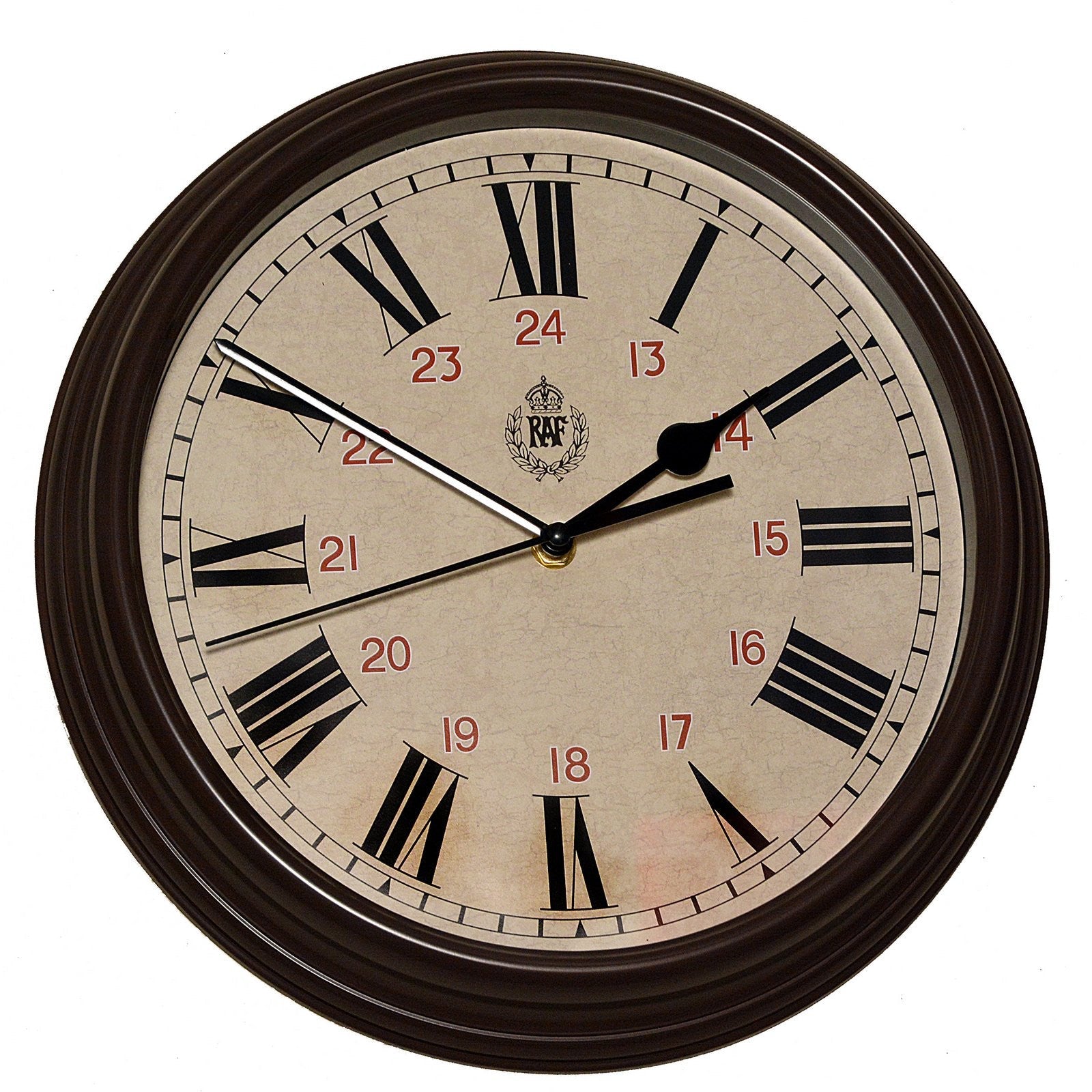 RAF 1943 Muster Replica 12/24 Wanduhr mit lautlosem Quarzwerk und durchgehender Sekunde (Größe 12"/30,5 cm)