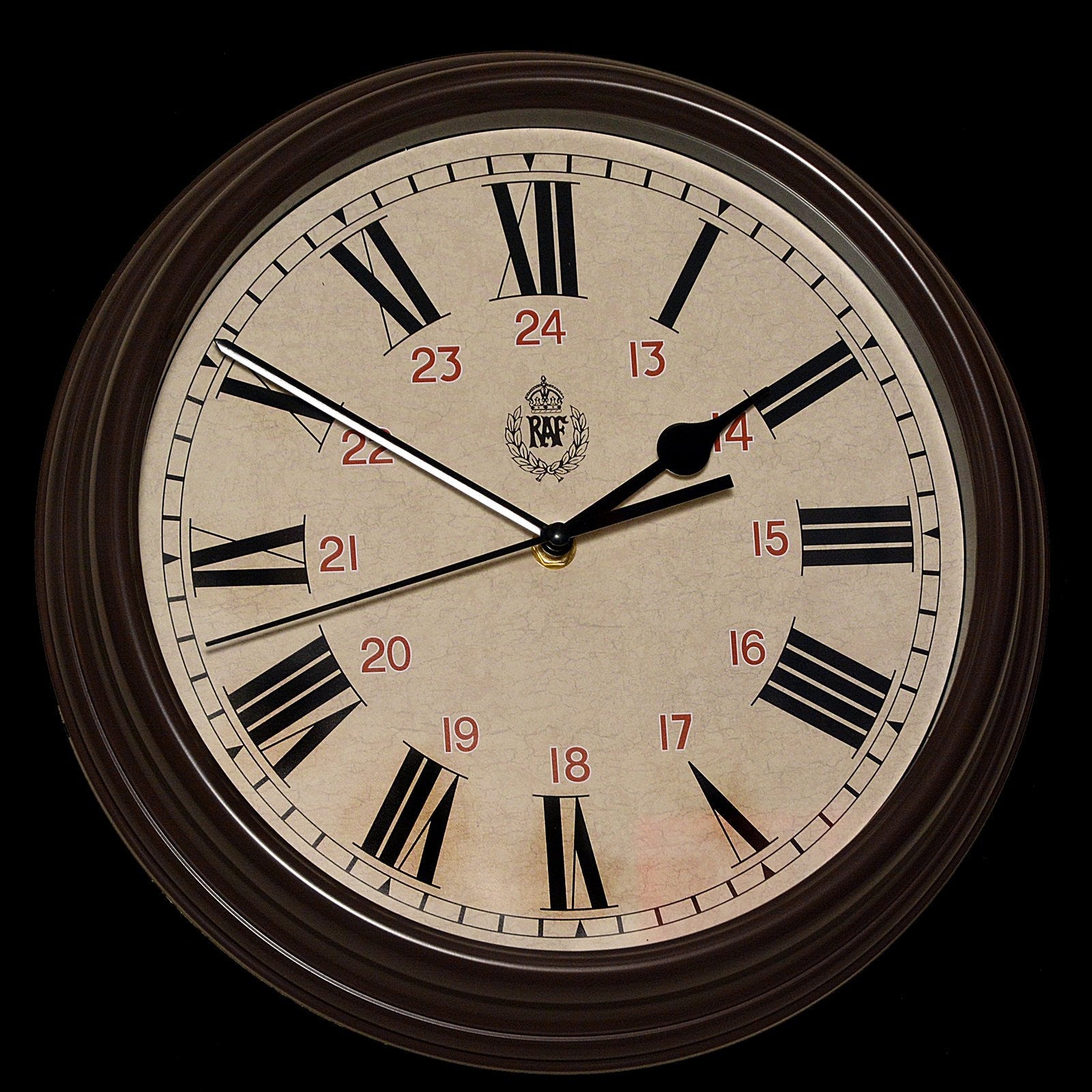 RAF 1943 Muster Replica 12/24 Wanduhr mit lautlosem Quarzwerk und durchgehender Sekunde (Größe 12"/30,5 cm)