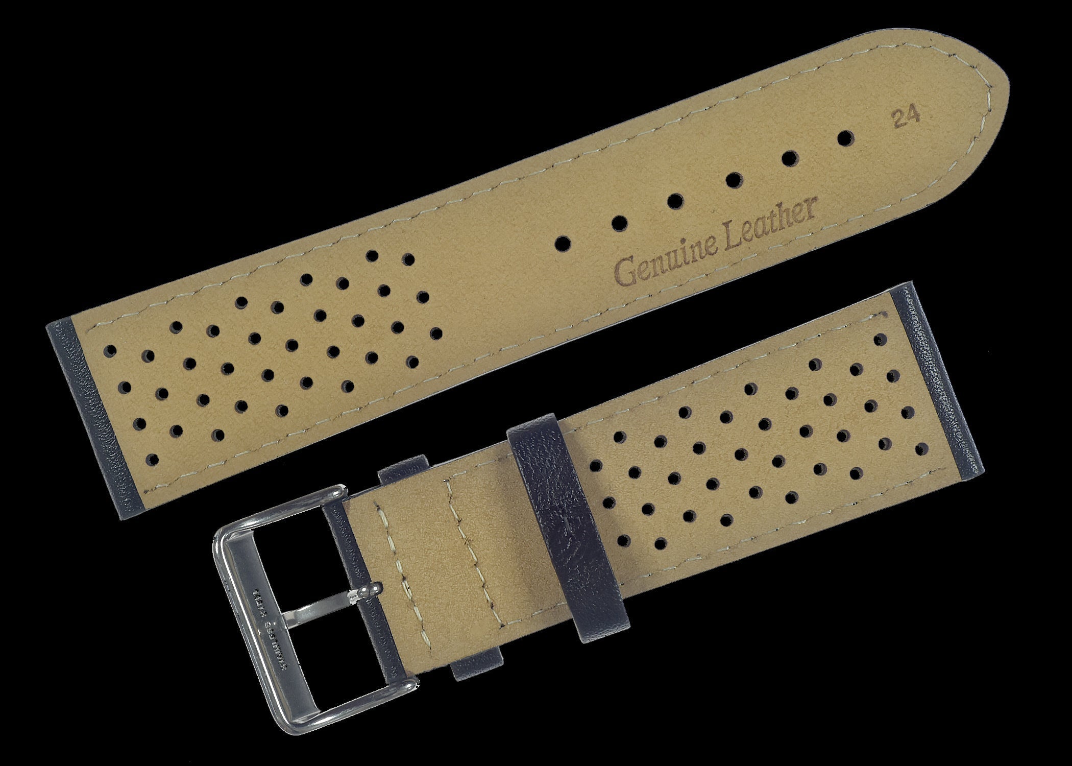 Klassisches Retro-Rallye-Muster 20mm schwarzes Leder-Uhrenarmband aus den 1970er / 1980er Jahren