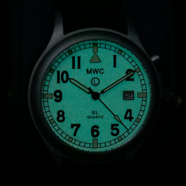 MWC G10EL Black PVD Steel General Service Watch with Sand Coloured Electroluminescent (EL) Backlit Dial