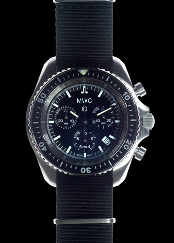 MWC Mechanical/Quartz Hybrid NATO Pattern Military Pilots Chronograph in Non Reflective Black PVD Finish with Sapphire Crystal