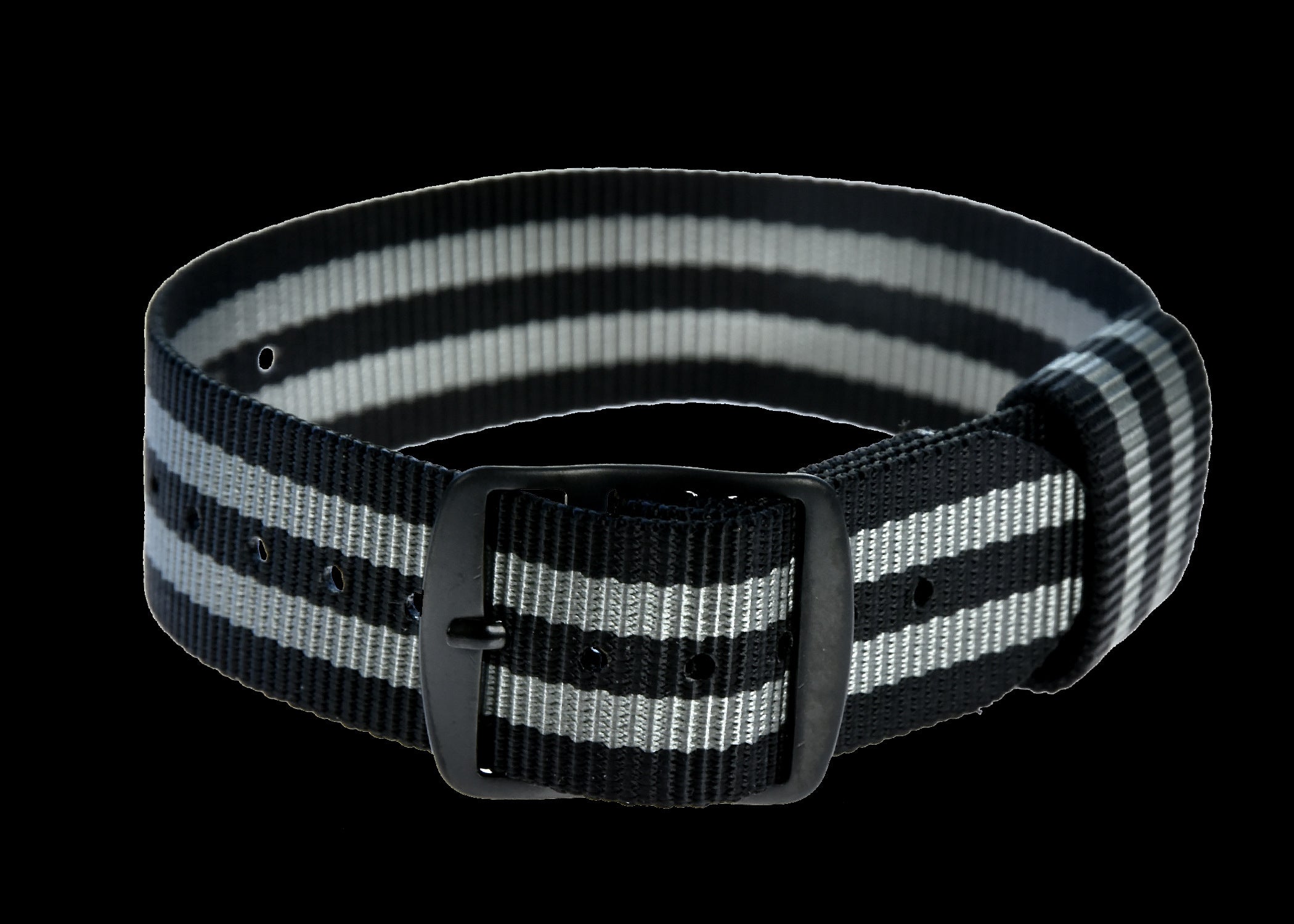 20mm 米国「ジェームズ・ボンド」パターンミリタリーウォッチストラップ ブラックPVDバックル付き