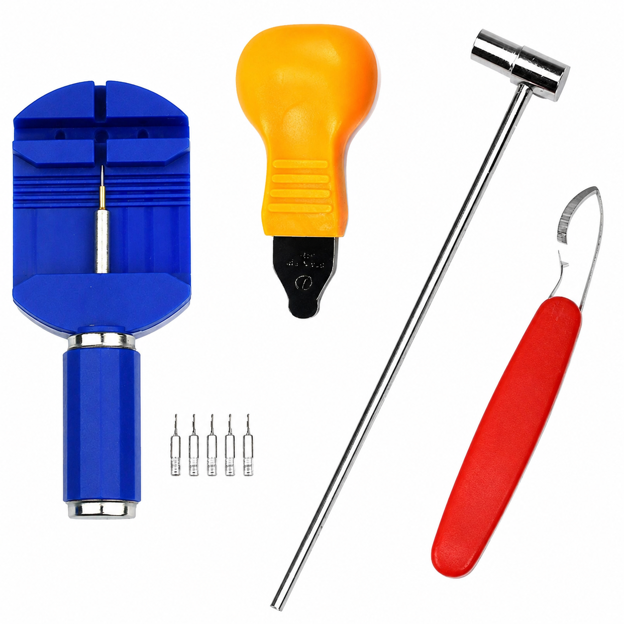 Kit profesional de reparación de relojes con una amplia gama de herramientas como se muestra