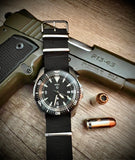 Stainless Steel Military Divers Watch with Automatic 24 Jewel Movement, 12 Hour Dial Format, Sapphire Crystal and Ceramic Bezel (Tactical Solid Strap Bars)