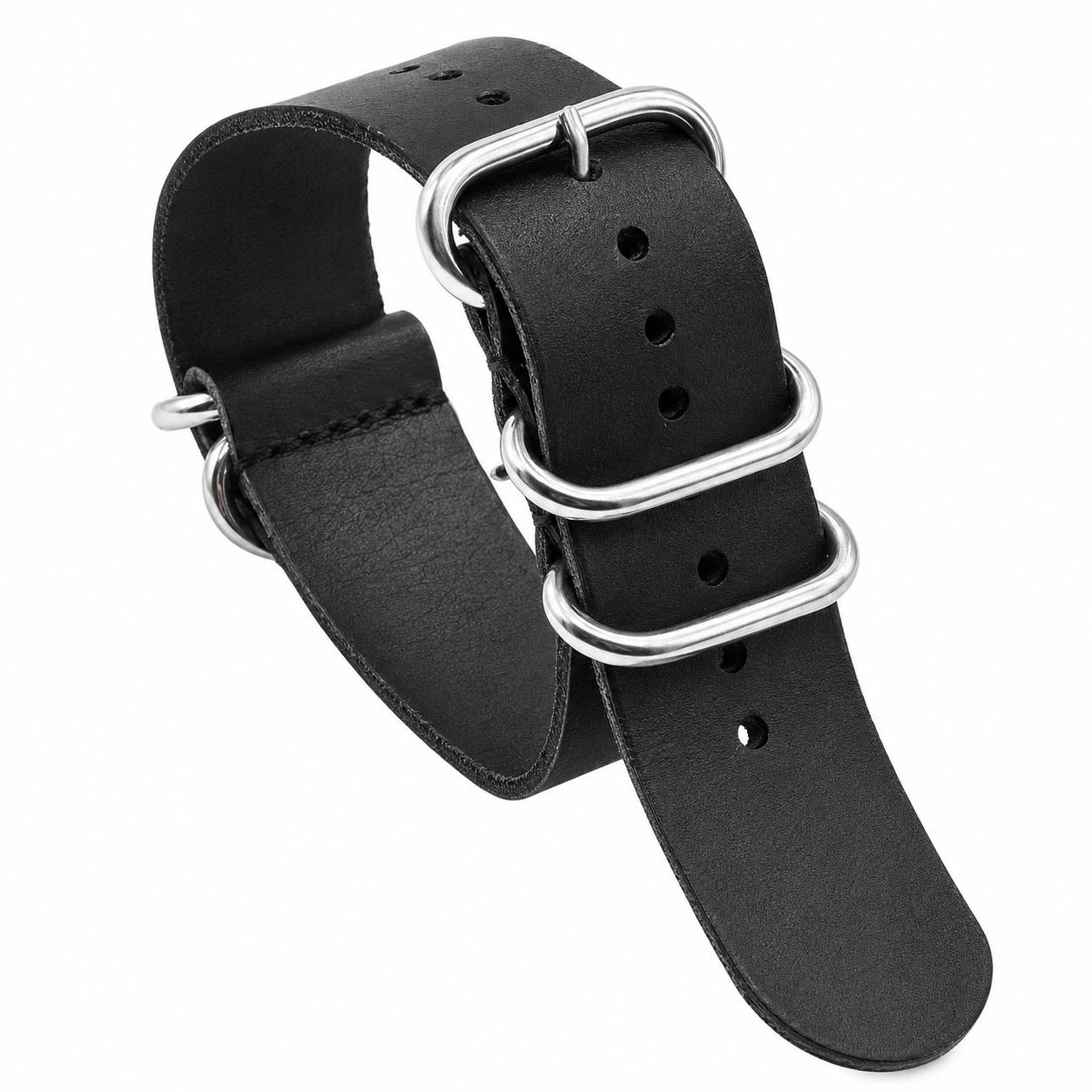 18mm schwarzes Hochwertiges Sattelleder Zulu Militär-Uhrenarmband