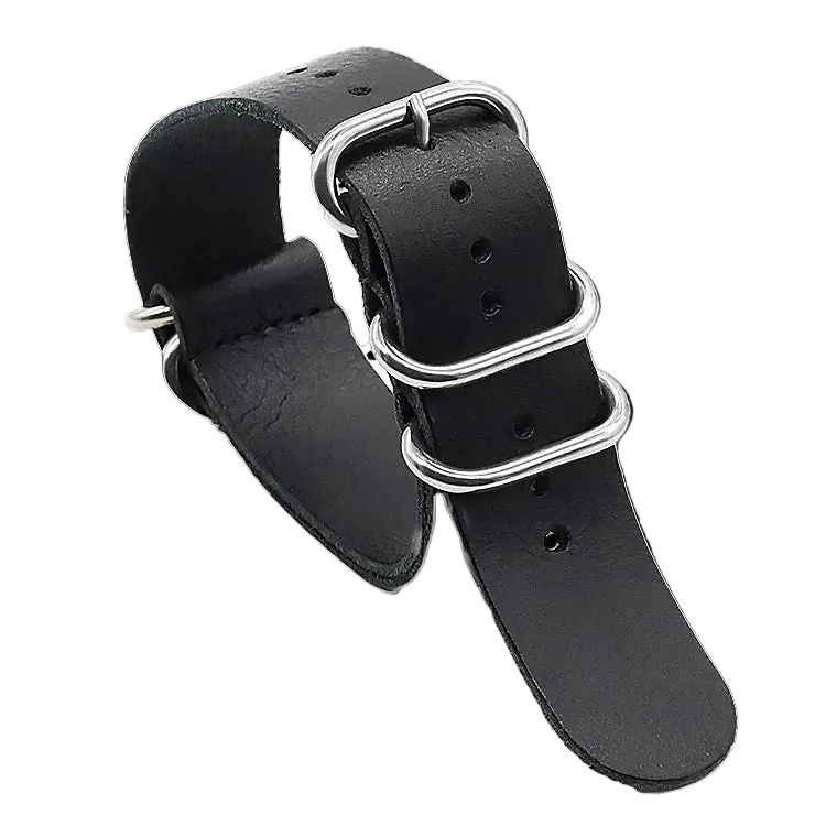 Correa de reloj militar Zulu de cuero de silla de montar de alta calidad negro de 24 mm