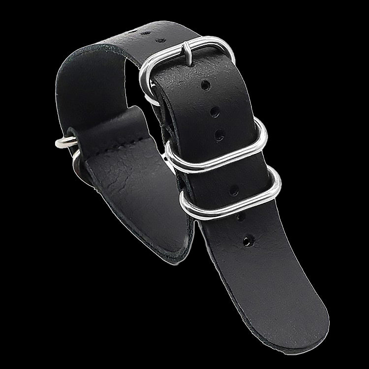 Correa de reloj militar Zulu de cuero de silla de montar de alta calidad negro de 22 mm