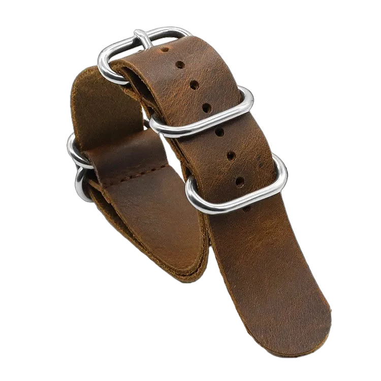 Correa de reloj militar Zulu de cuero de silla de montar de alta calidad marrón de 24 mm