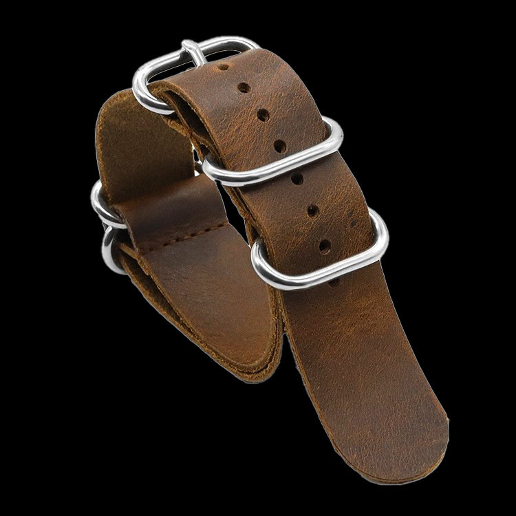 Correa de reloj militar Zulu de cuero de silla de montar de alta calidad marrón de 22 mm