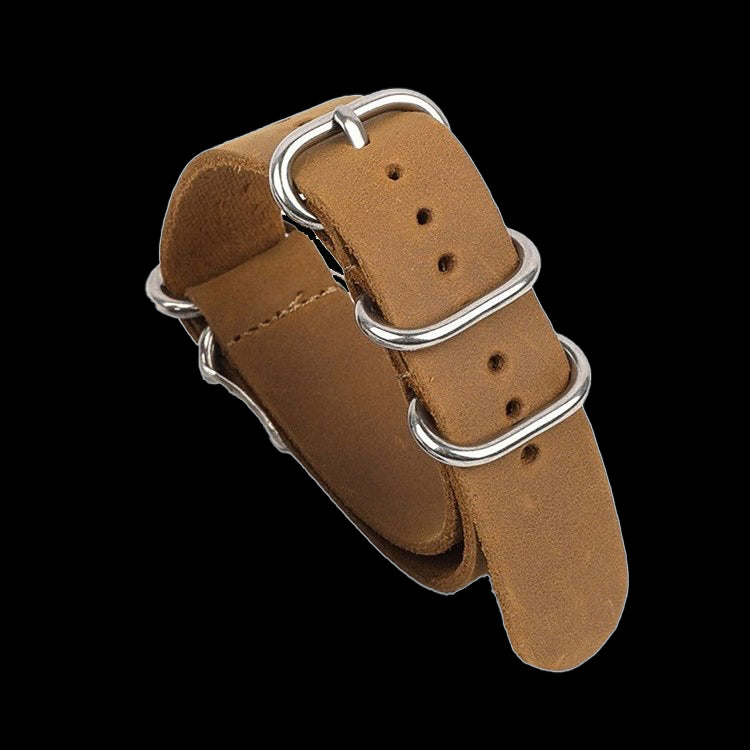 Correa de reloj militar Zulu de cuero de silla de montar de alta calidad color canela de 24 mm