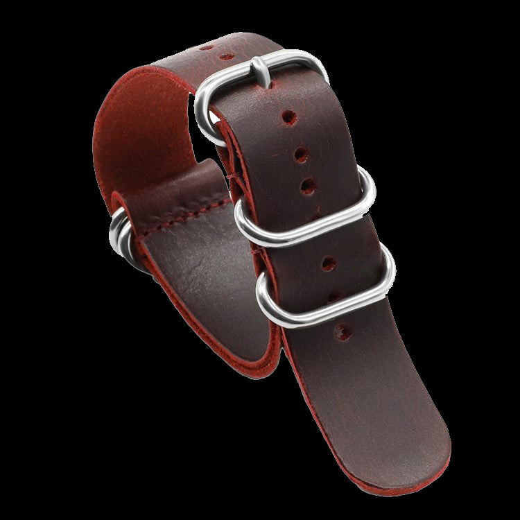Correa de reloj militar Zulu de cuero de silla de montar de alta calidad rojo/sangre de buey de 24 mm