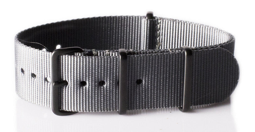 Bracelet de montre NATO gris 20mm avec boucles covert noires PVD