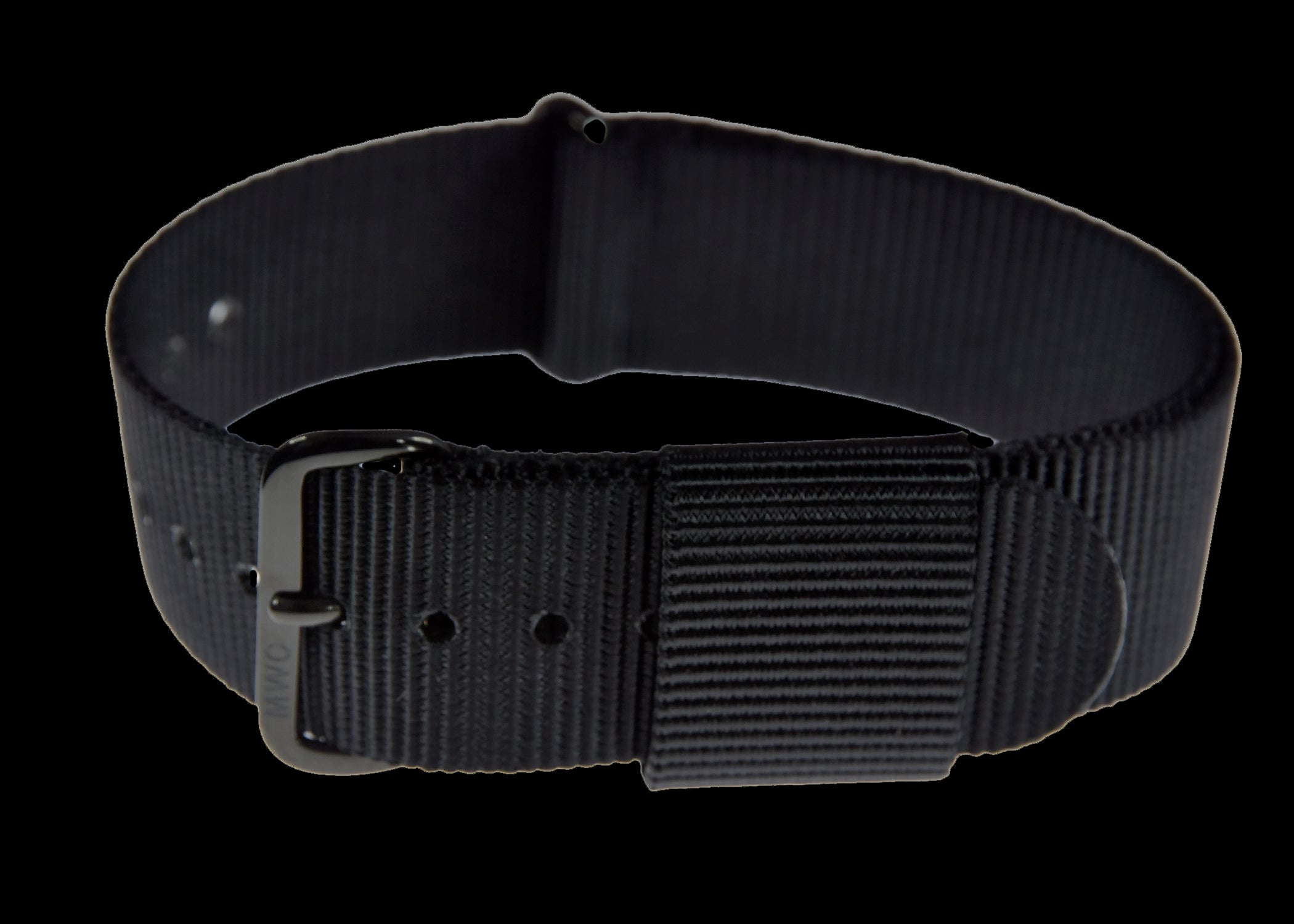 20mm U.S. Muster schwarzes Militär-Uhrenarmband aus den 1970er/80er Jahren mit schwarzen PVD-Schnallen