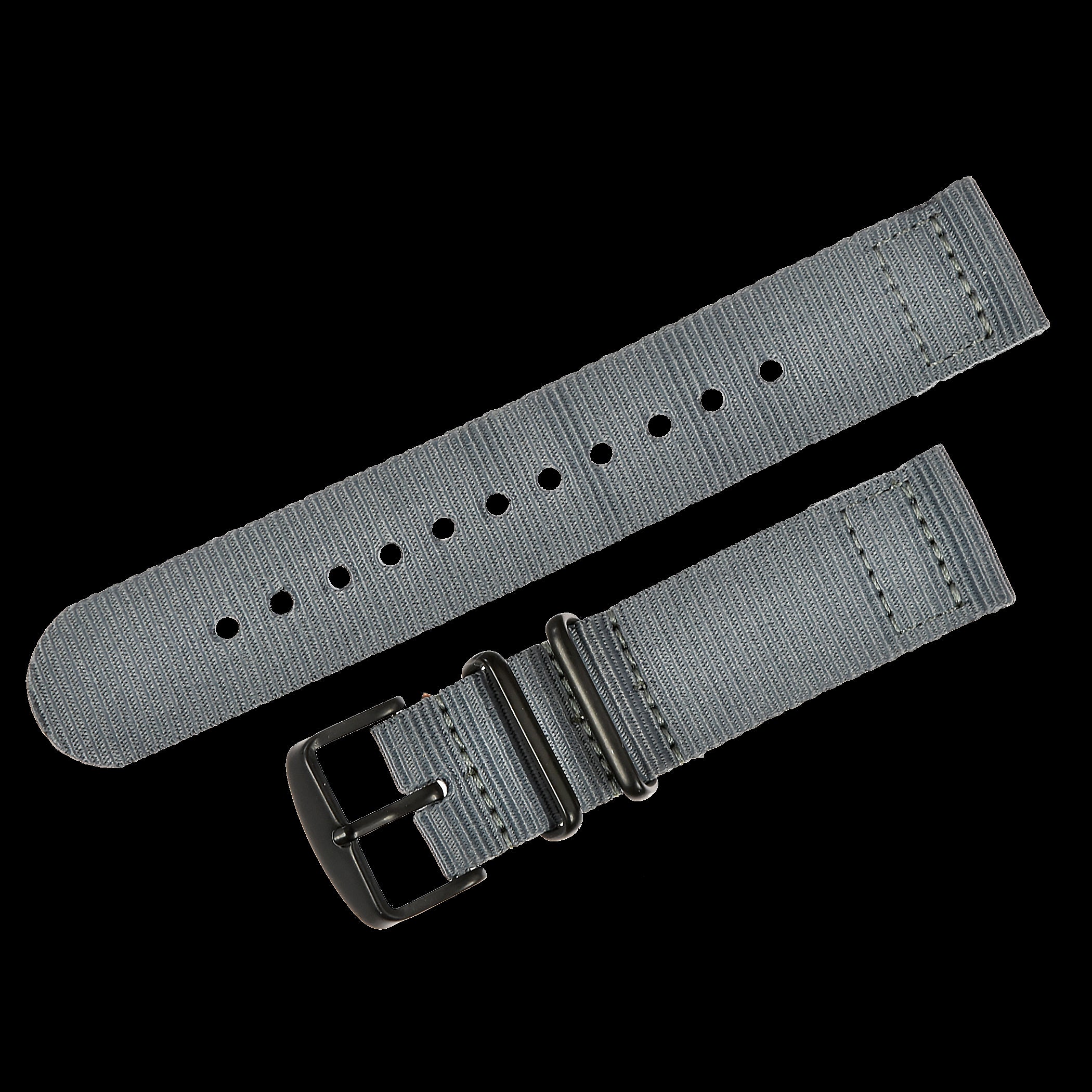 2-teiliges 18mm graues NATO-Militär-Uhrenarmband aus ballistischem Nylon mit schwarzen PVD-Stahlverschlüssen